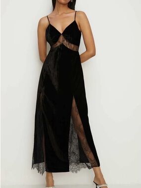 Oasis Velvet Maxi Dress With Lace Inserts, size US6/UK10